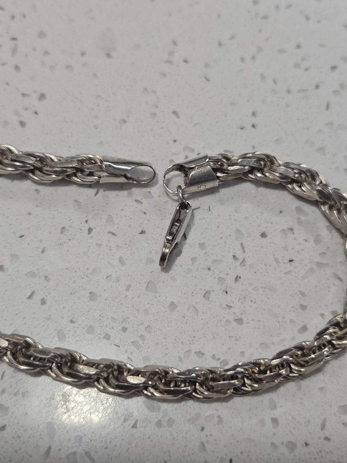 925 Sterling Silver Rope Chain Bracelet 7.5in Lobster Clasp Italy Signed