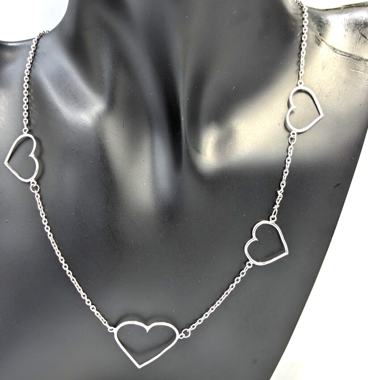 Fuzion Creations Sterling Silver Heart Stations Necklace 925 Marked 16.5″ Long