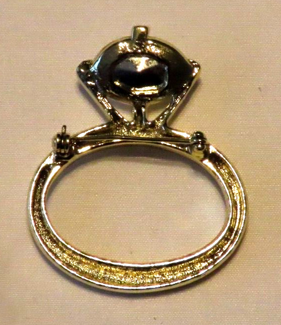 Gold-Tone 2″x1.5″ Clear Rhinestone Engagement Ring Brooch Pin