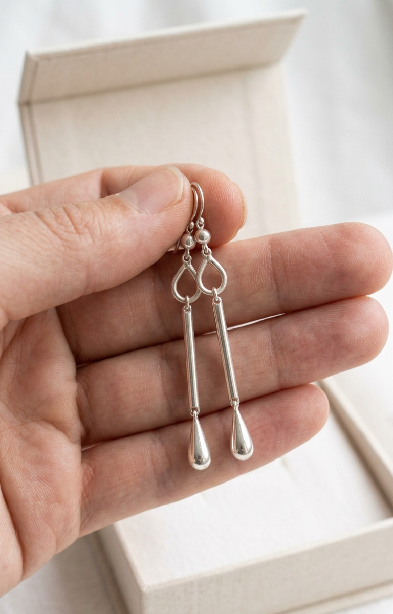925 Sterling Silver Long Drop Dangle Earrings Minimalist Teardrop Hook Earrings