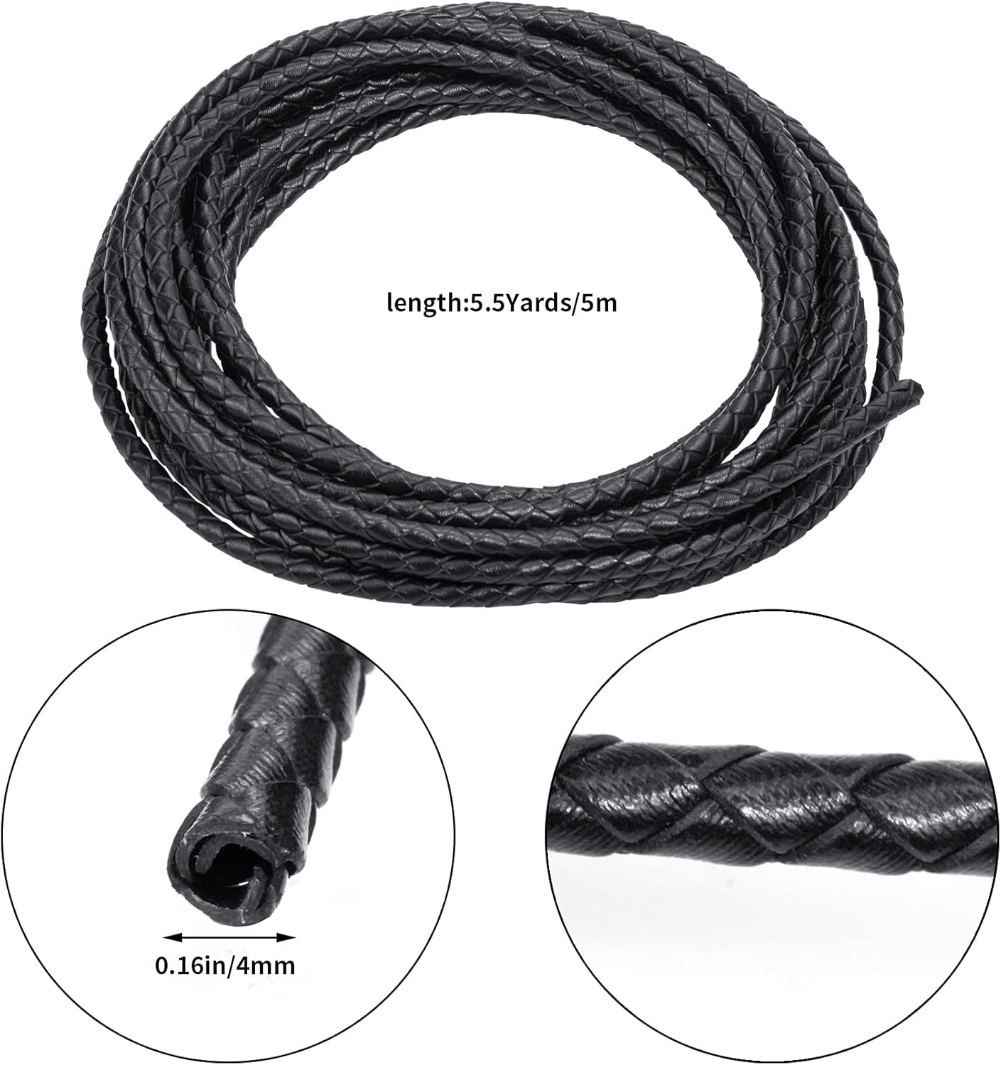 Lystaii 5.5 Yards Genuine Bolo Leather Cord 4Mm round Braided for DIY | Braided
