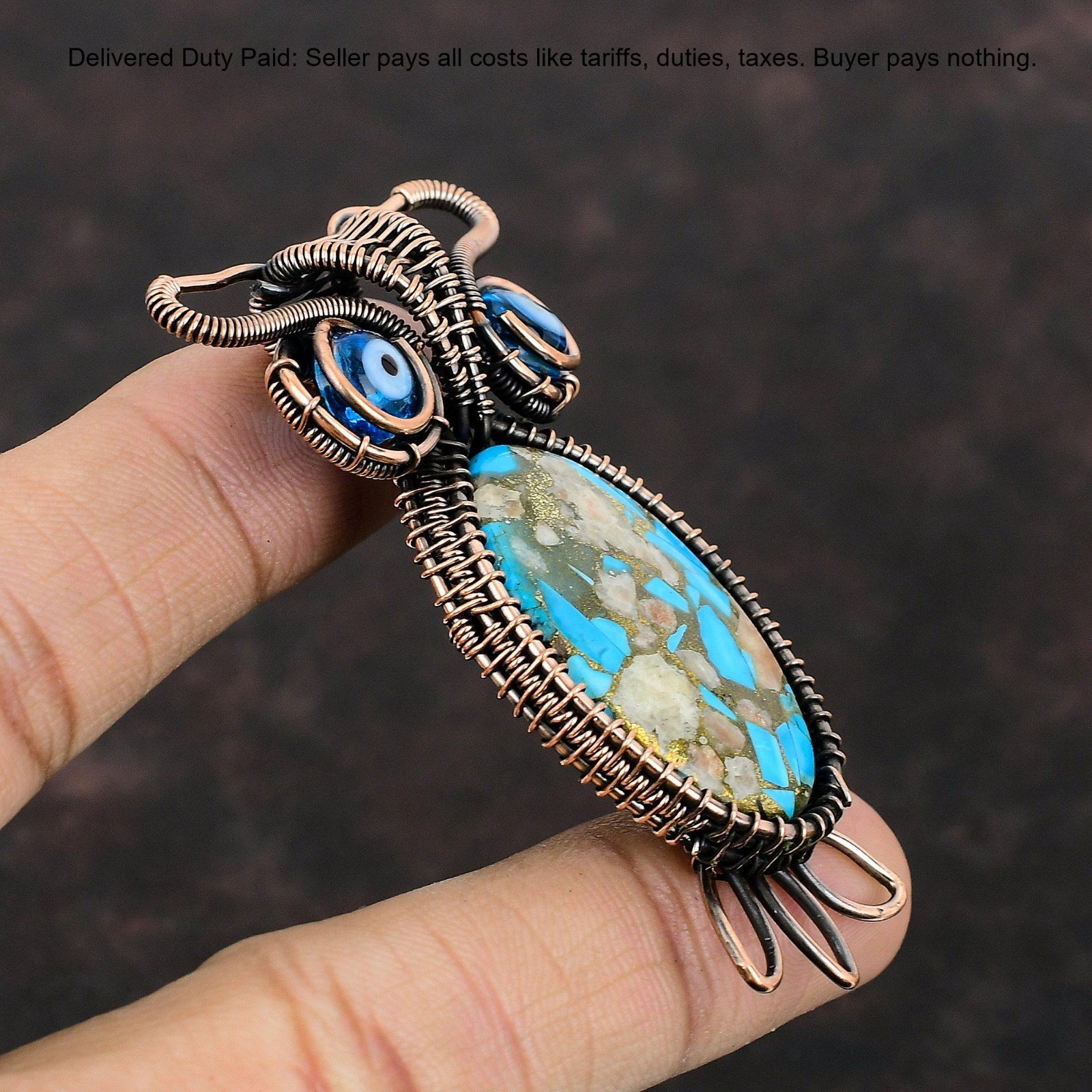 Pink Opal Copper Turquoise Stone Blue Color Evil Eye December New Pendant Copper