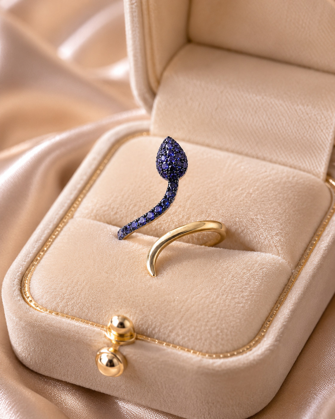 2ct Round Cut Simulated Sapphire Snake Open Bypass Ring 14k Yellow Gold Plated