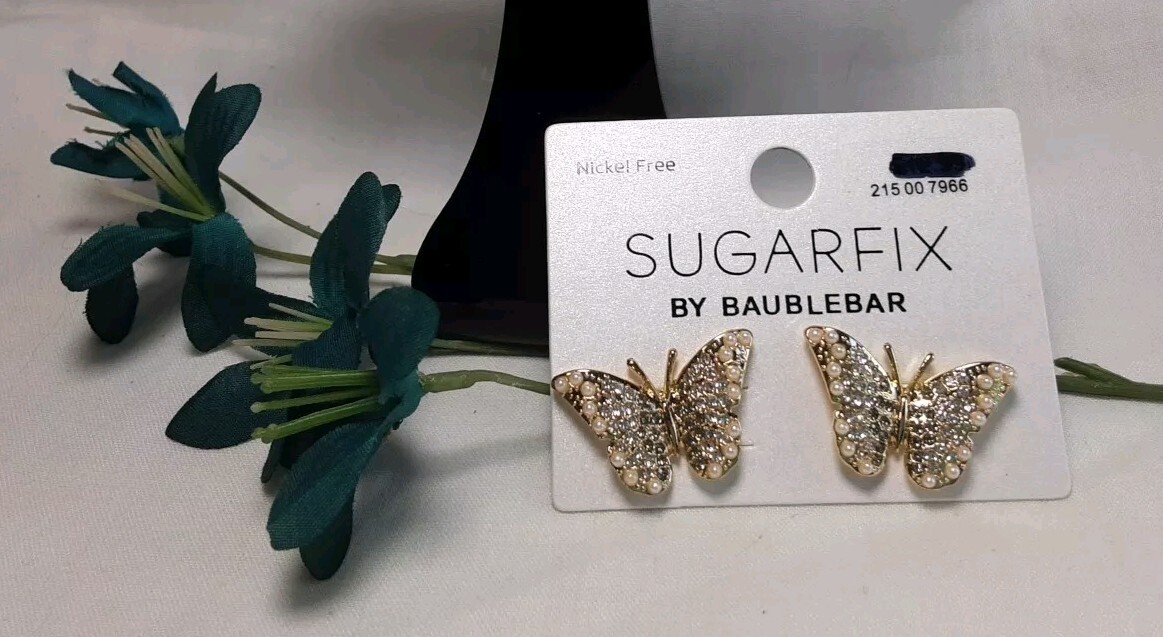 Earring Gold Tone Butterfly Crystal Sugar Fix By Baublebar Nickel Free Pierce