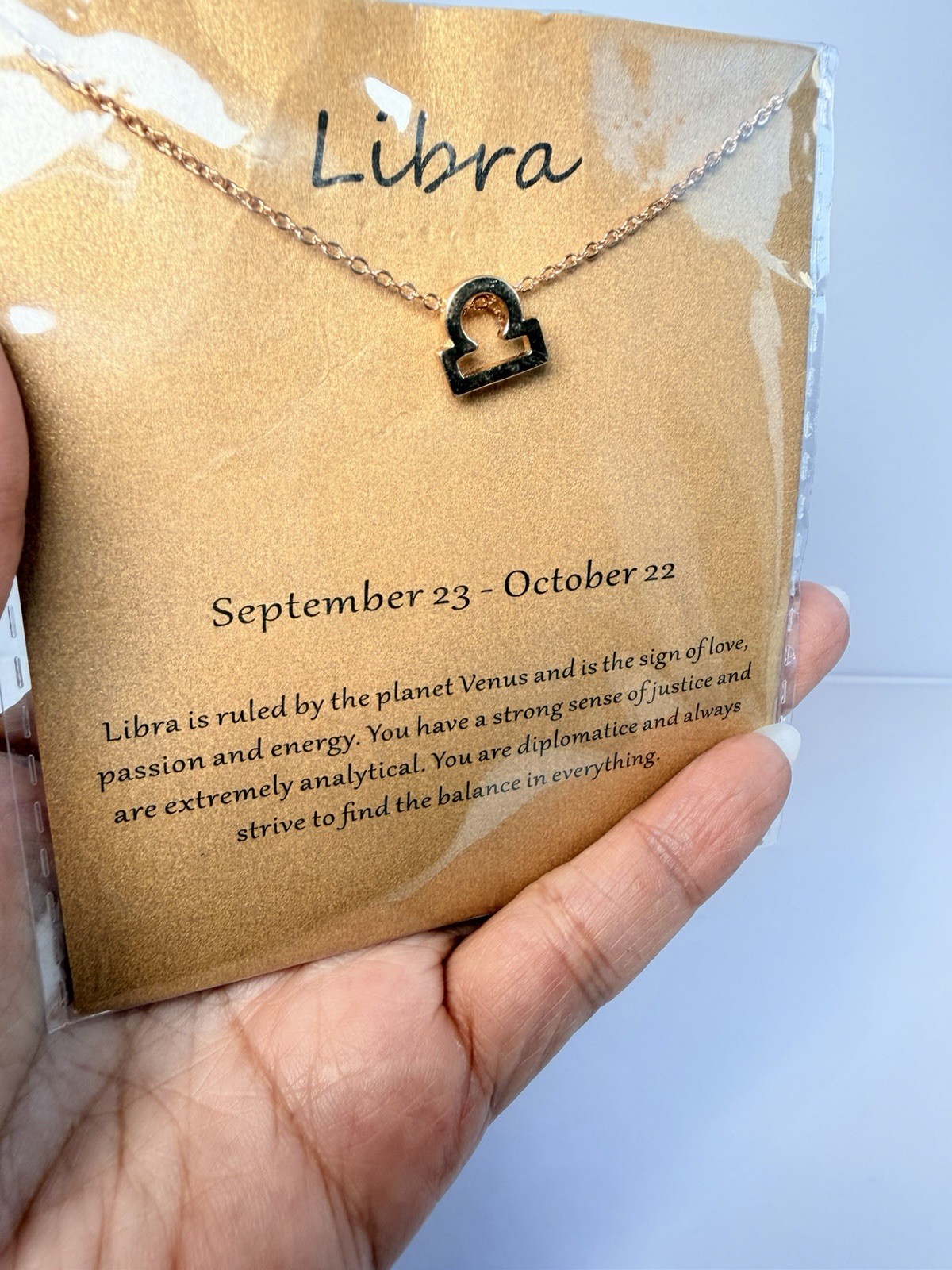 Libra Zodiac Gold Tone Pendant Necklace Adjustable Chain September October Gift