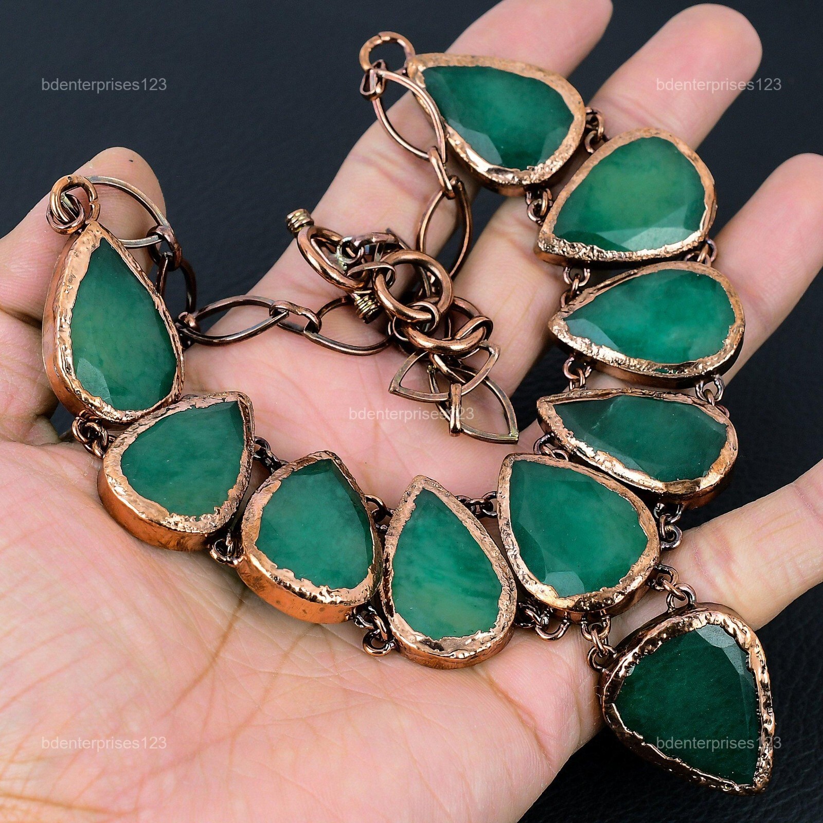 Copper Natural Zambian Emrald Chain Elegant Electroformed Boho Necklace Jewelry