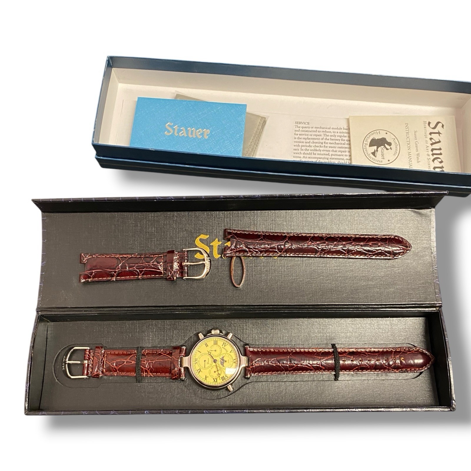 Stauer mens watch Water MoonPhase Self Winding With Certificate Instructions Box
