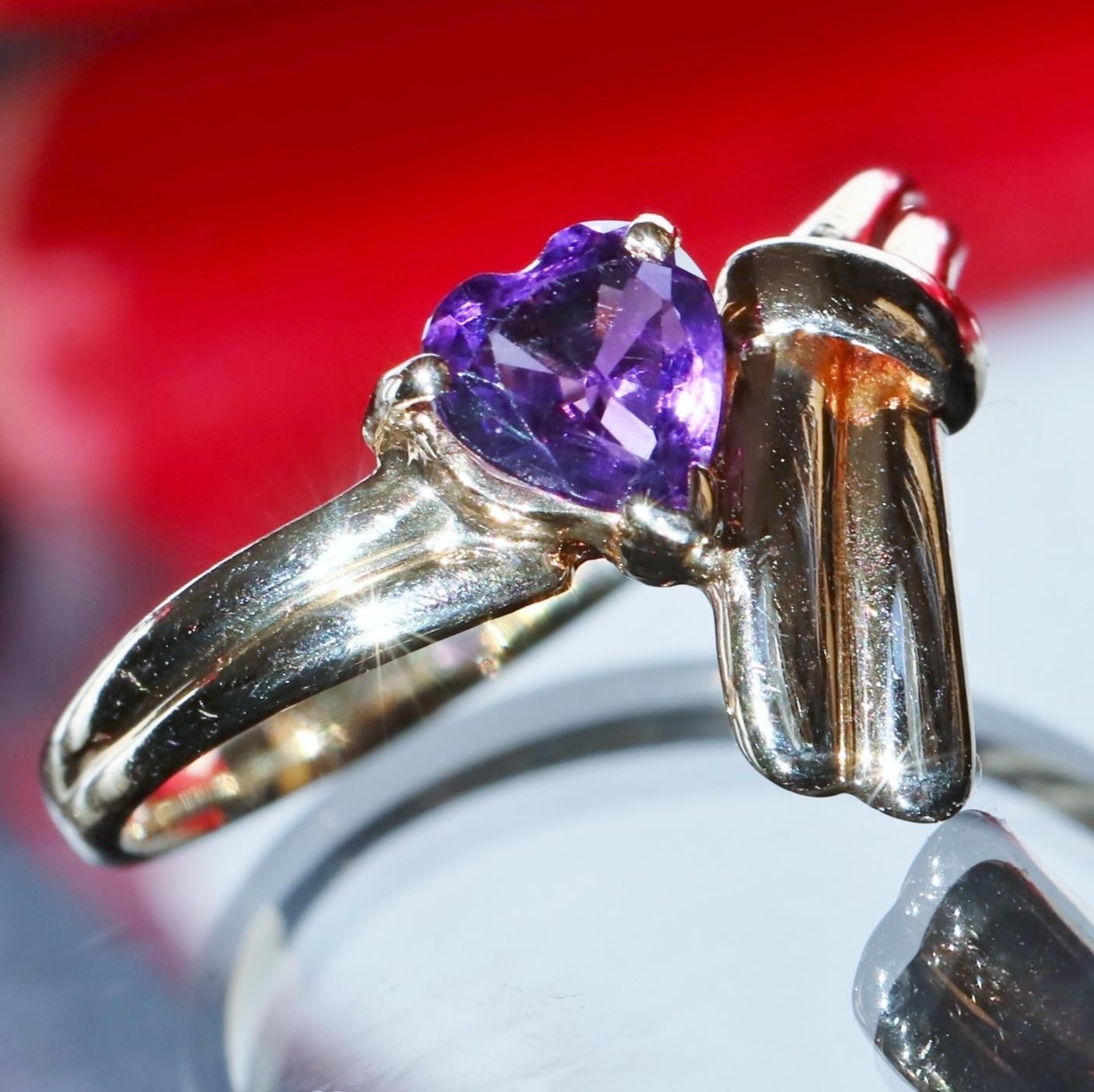 14k yellow gold ring 0.40ct amethyst heart solitaire size 5 vintage 1.95g N2695S