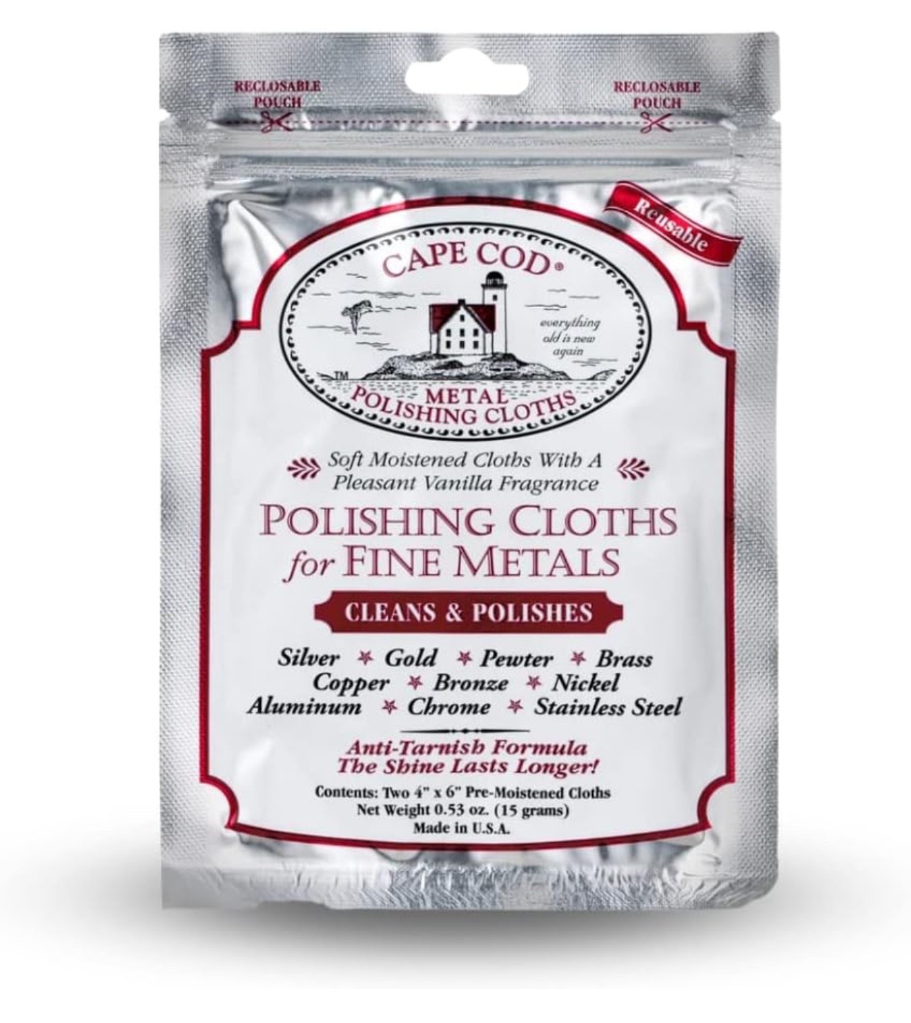 Cape Cod Polishing Cloths for Fine Metals Jewelry Cleaner and Tarnish Remover