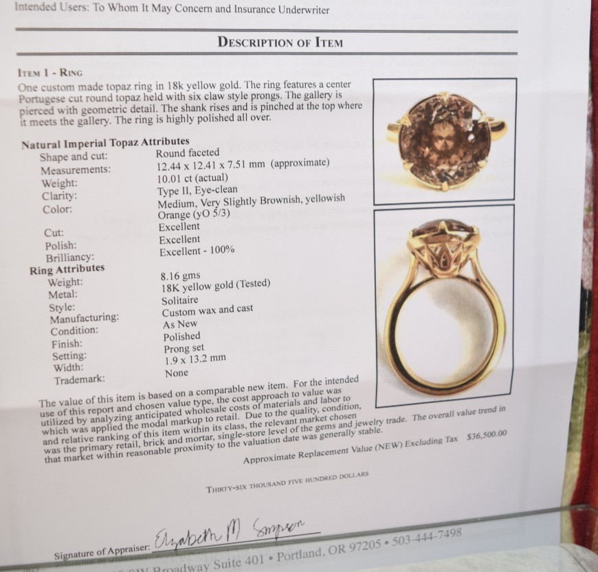 18K Yellow Gold Rare 10.0 Ct Round Natural Imperial Topaz Solitaire Ring sz 6