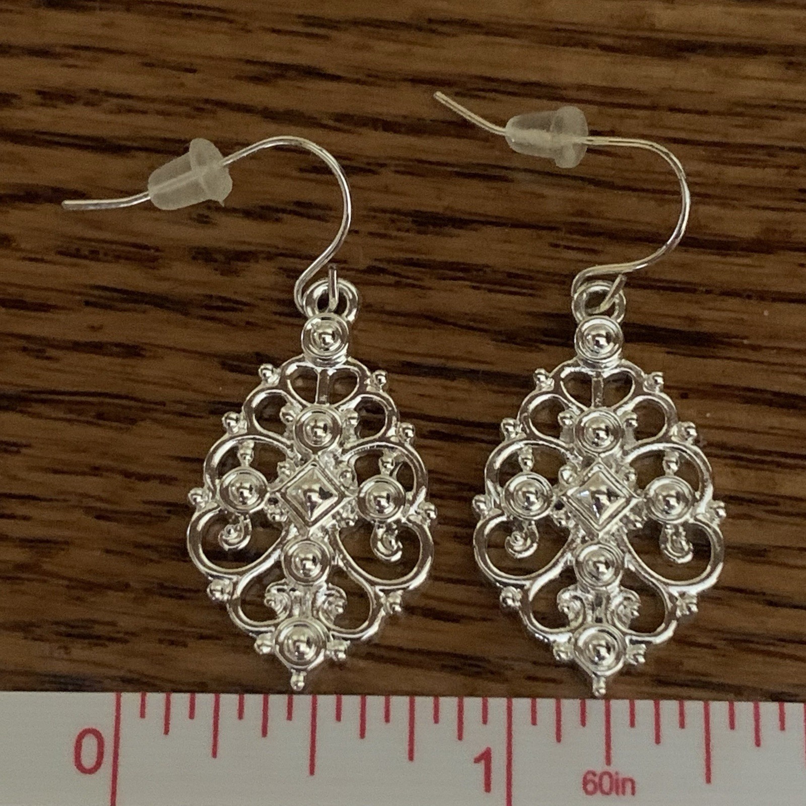 Chaps Silver Tone Ornate Filigree Dangle Hook Earrings, Nickel Free NWT