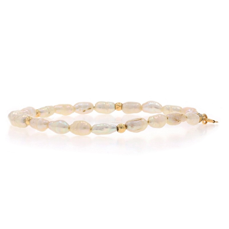 Yellow Gold Cultured Freshwater Pearl Beaded Strand Bracelet 7″ -14k Coated Wire