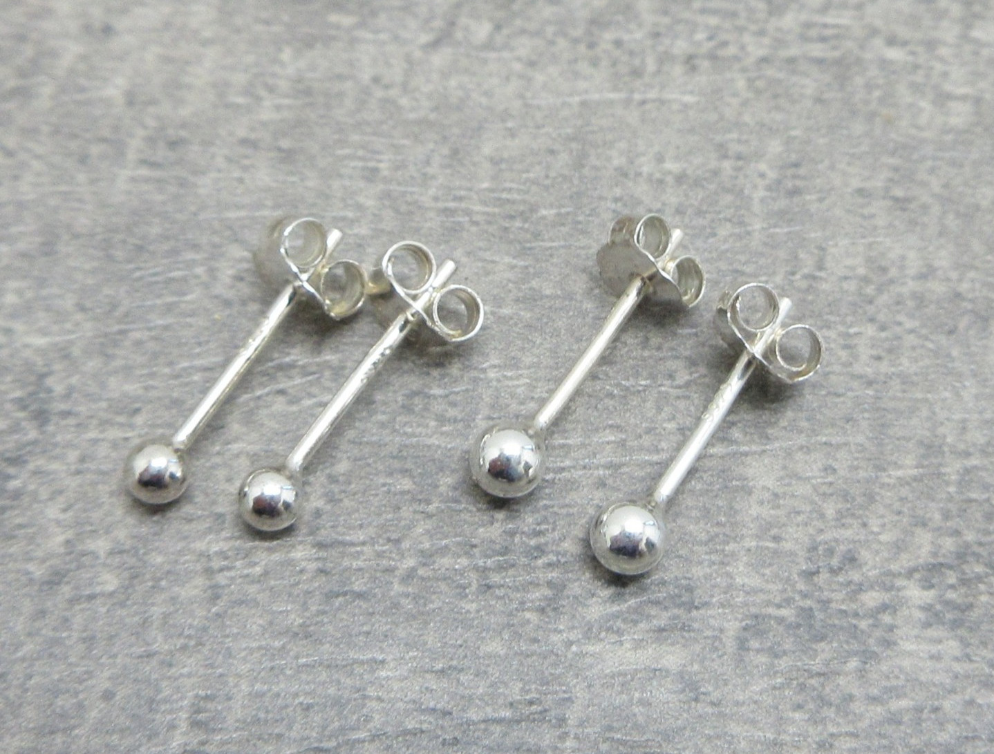 925 STERLING SILVER SMALL BALL EARRINGS POST STUD 1 PAIR 2.0 OR 3.0 mm