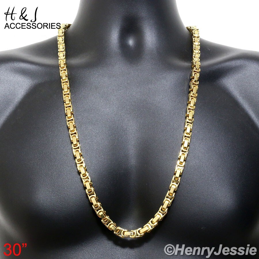 16″-40″MEN’s Stainless Steel 8mm Gold Plated Byzantine Box Link Chain Necklace*G