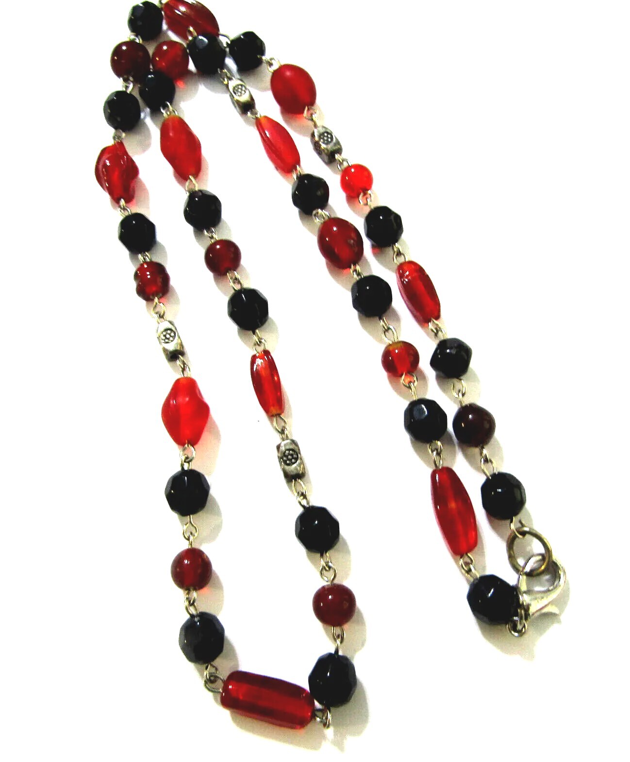Red and Black Crystal Glass Bead Necklace 8mm 24 inch