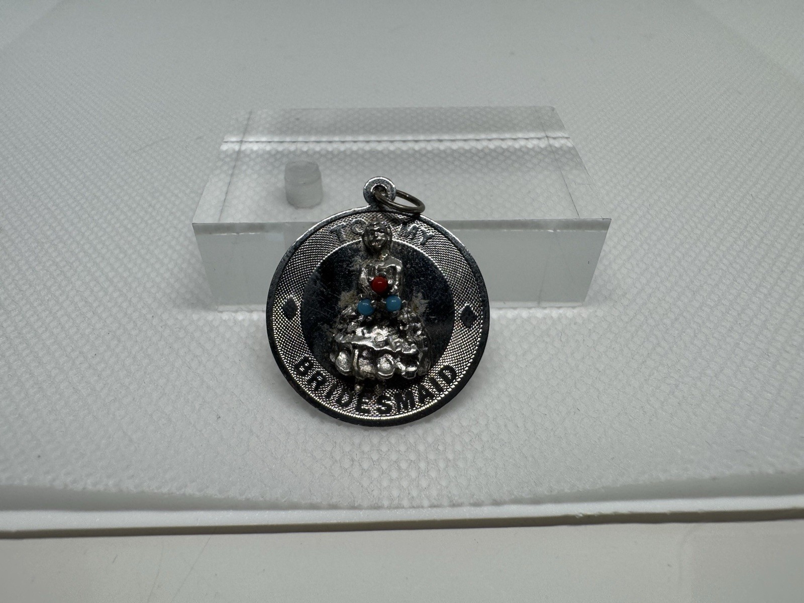 925 Sterling Silver Vintage Multi-Color Gem To My Bridesmaid Pendant 4.5g C6