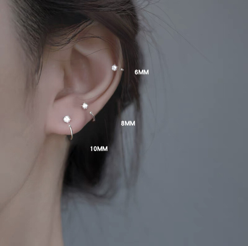 Zirconia Earrings 999 Sterling Silver CZ Hoop Small Huggie Zircon Stud Jewelry