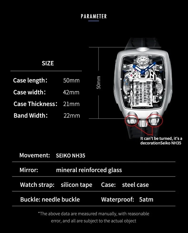 Bugatti Style Luxury Watch Design NH05 Automatic Waterproof Mechanic Sport Men