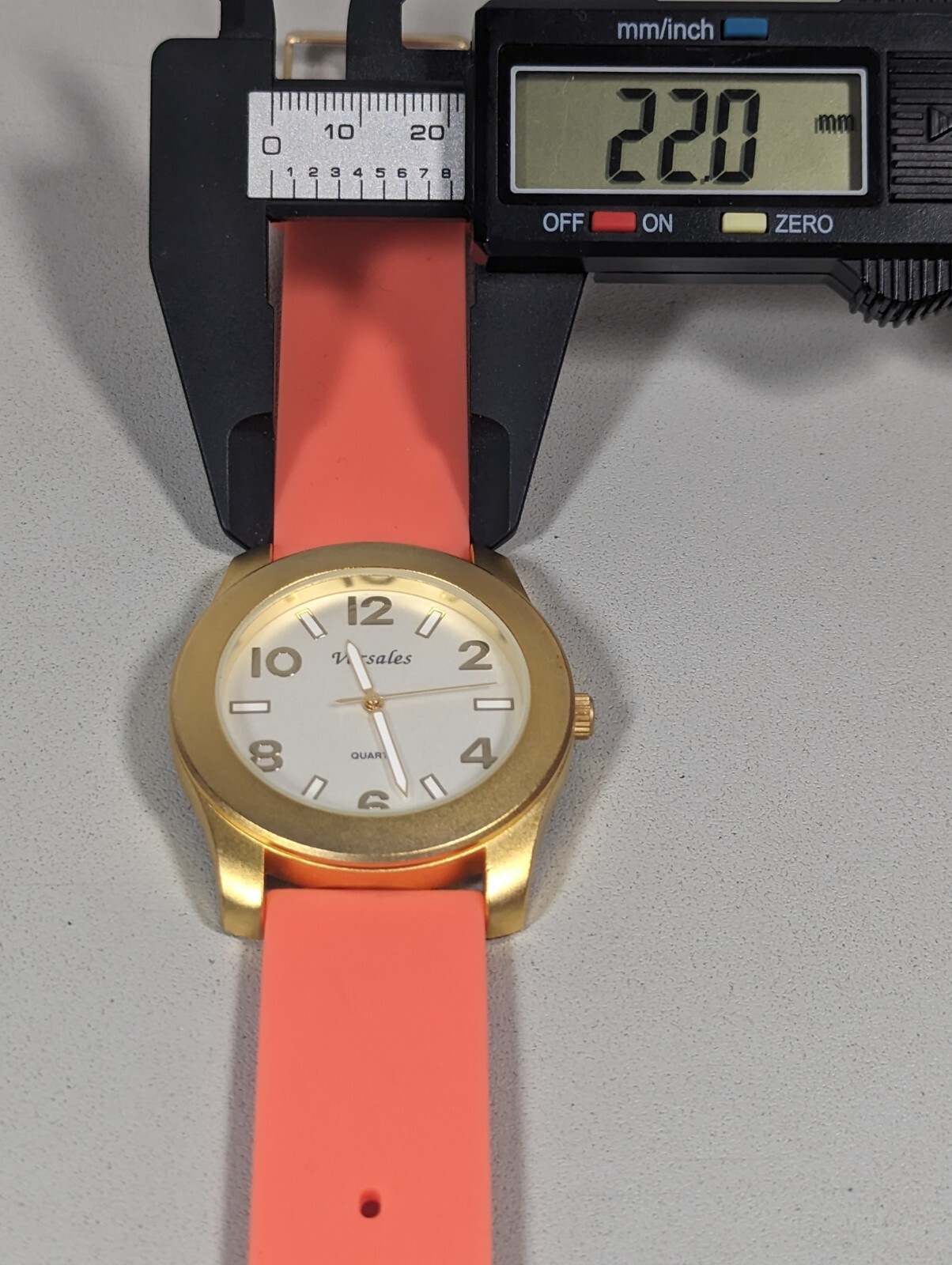 Varsales Womans Silver Tone Dial Gold Tone Case Orange Pink Band Watch