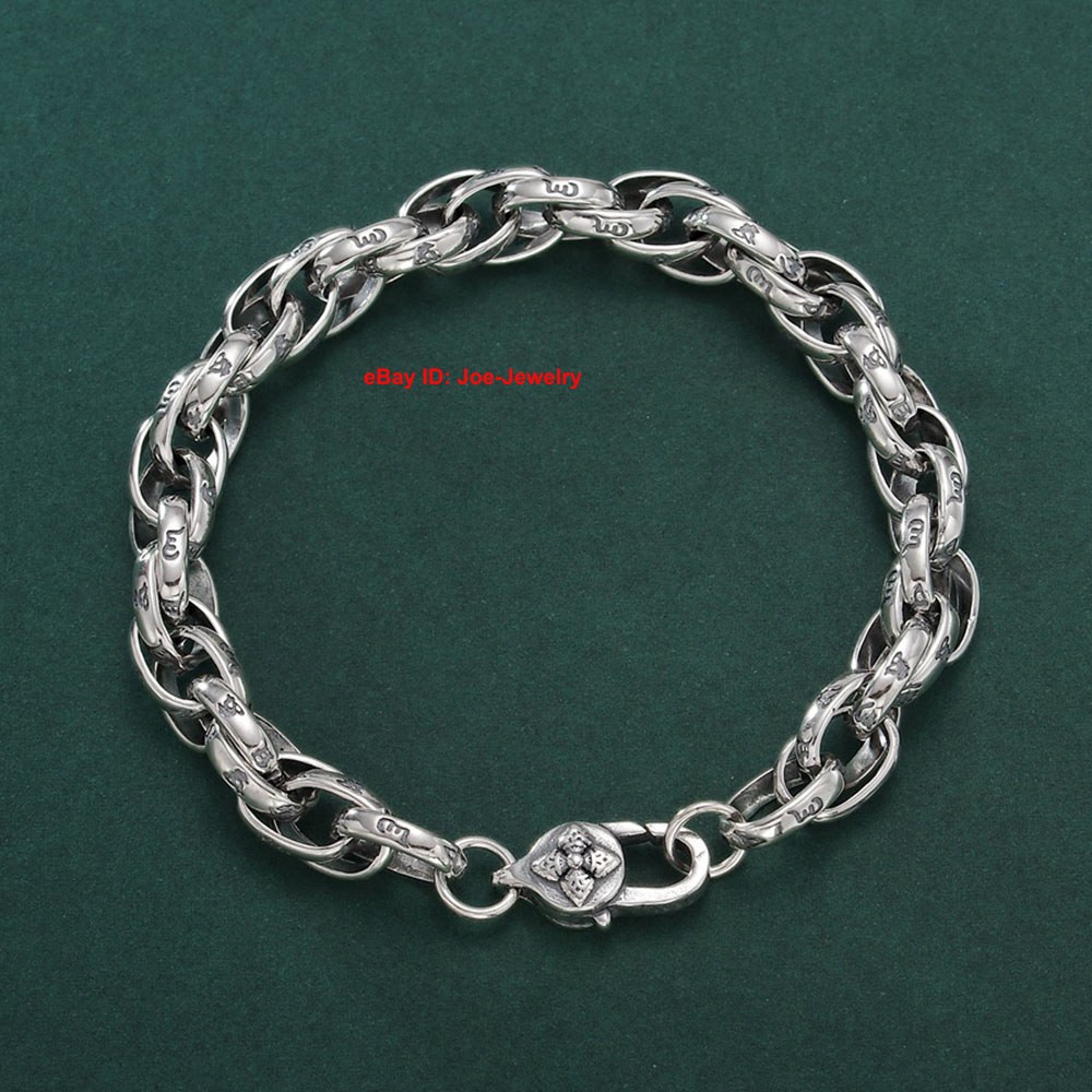 Real 925 Sterling Silver 8.5mm Sutra Oval Link Men’s Bracelet 7.87-8.66inch