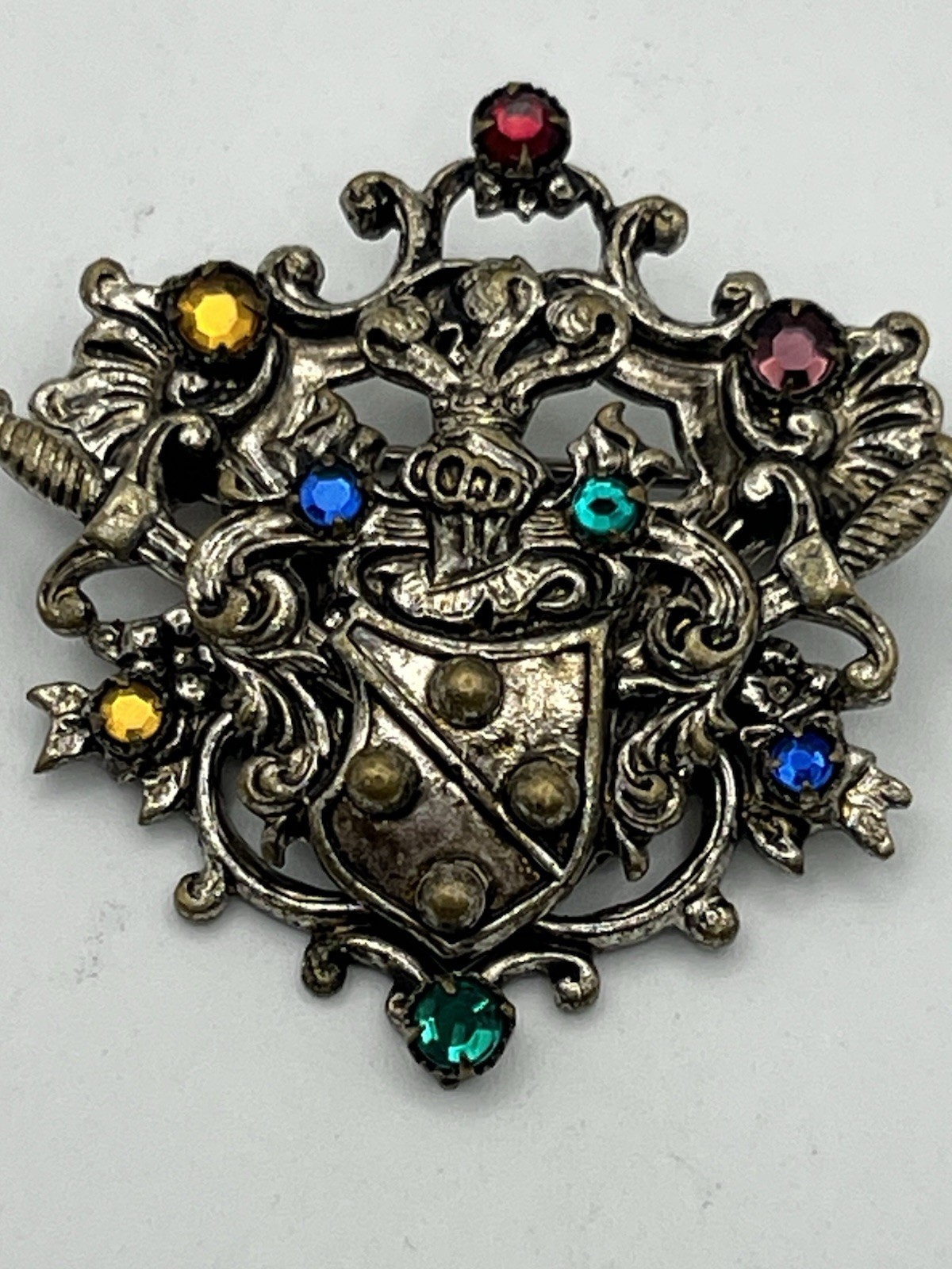 Coat of Arms Family Crest Colored Rhinestone CZECH SLOVAKIA Vintage Brooch pin