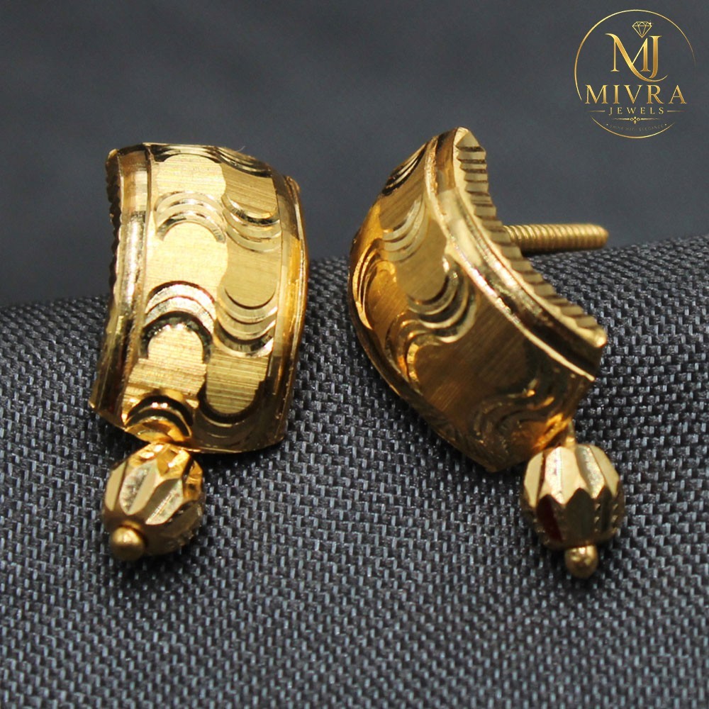 22KT Gold Textured Stud Drop Earrings 1.6cm TopGold Fine Jewelry Gift 2.31g