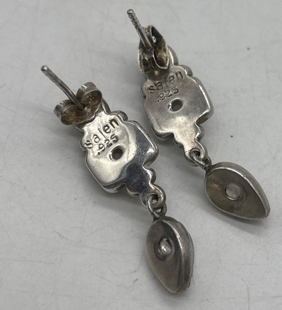 Vintage Sterling Silver Sajen Dangle Earrings Labradorite Quartz 5.6 Grams