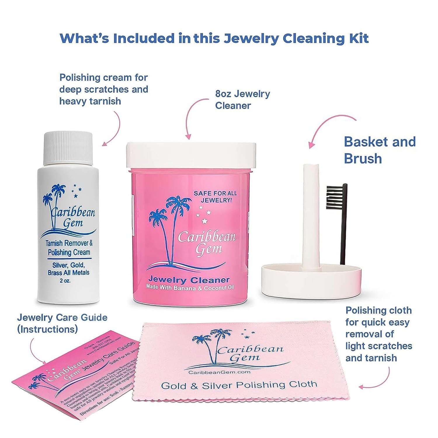 Luxury All-Purpose Jewelry Cleaner Kit – 8oz Natural Solution & Polishing Cream