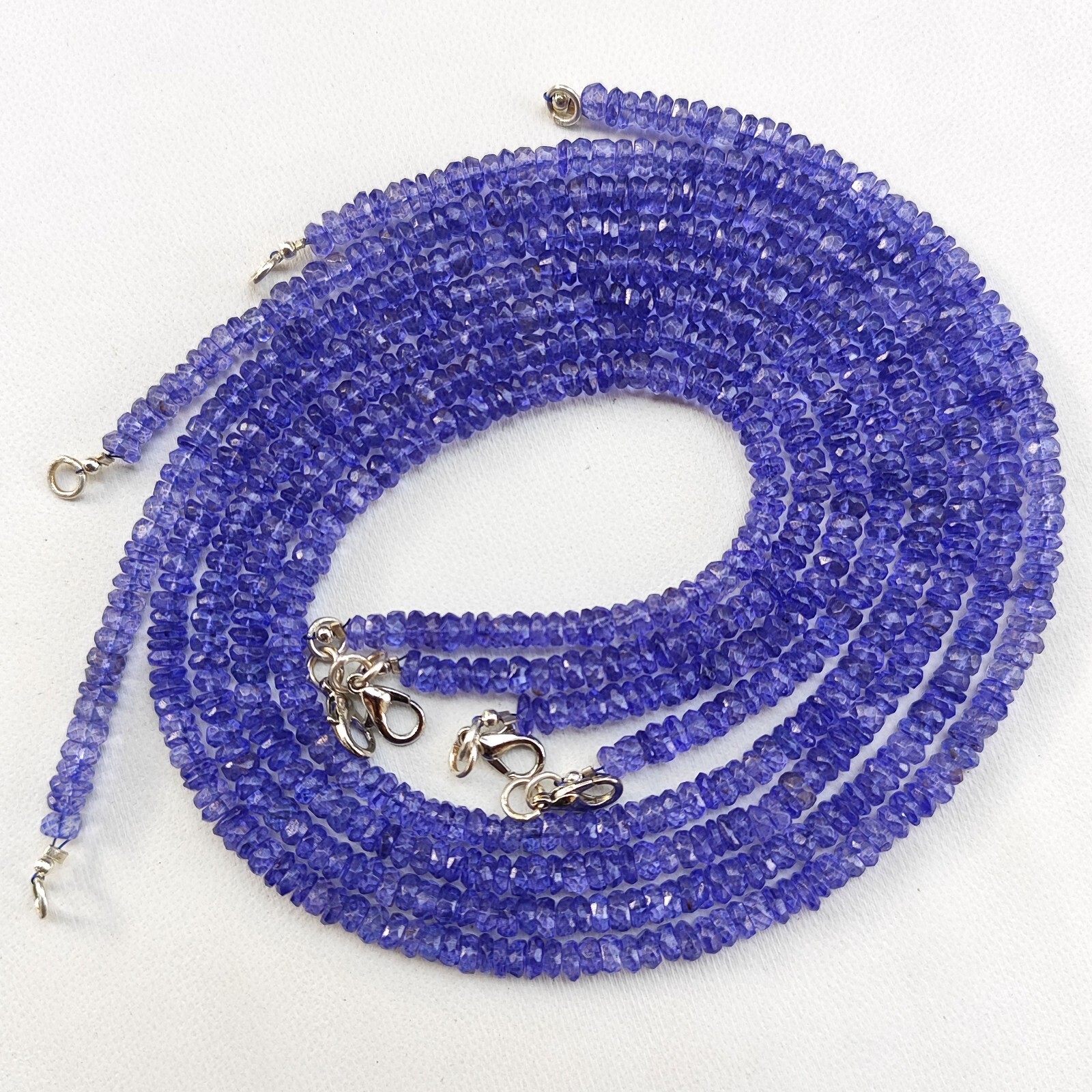 Tanzanite Color Coated Topaz Gems 5mm Size Faceted Rondelle Beads 17.5″ Necklace