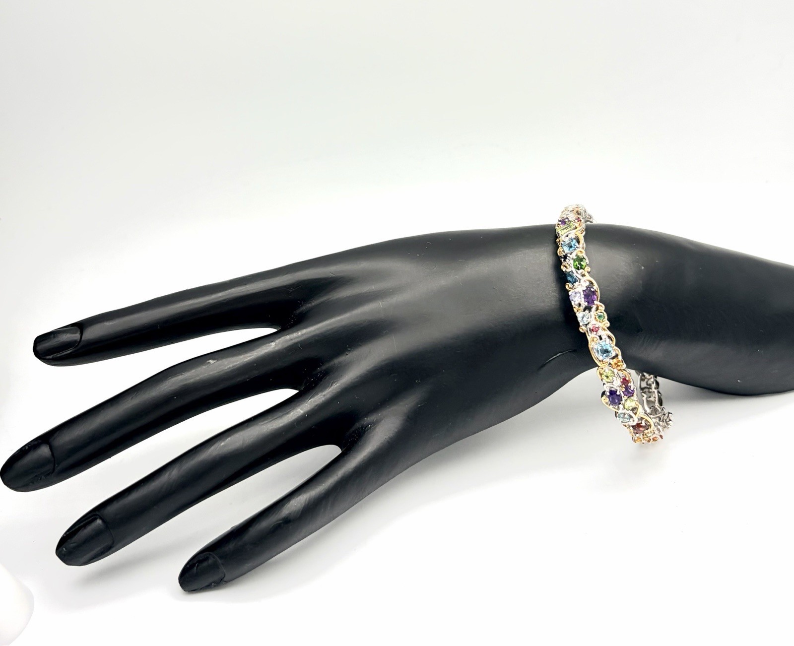 Carnival Multistone Gemstone 18k Gold Accented Sterling Silver Filigree Bracelet