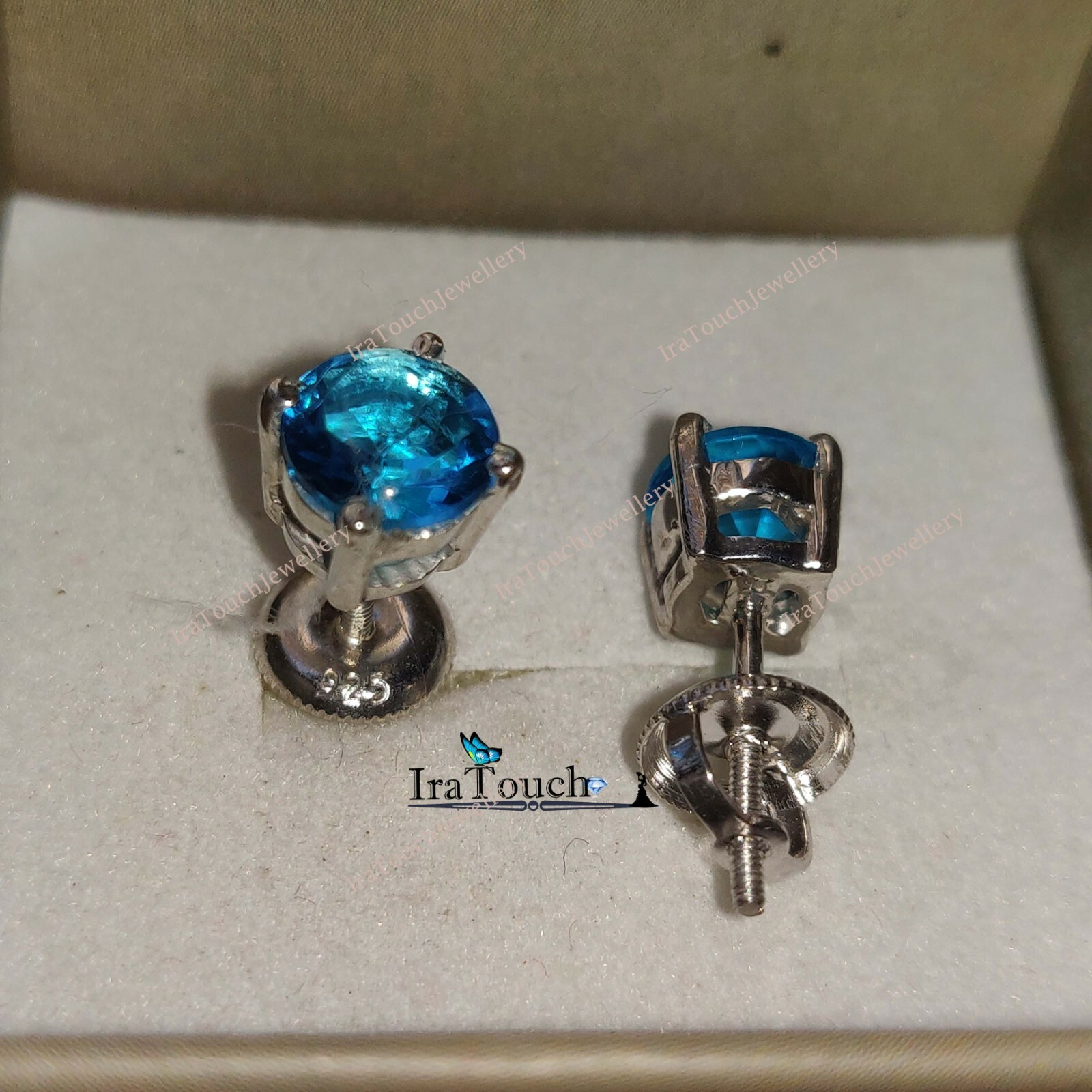 2Ct Round Lab-Created Blue Diamond Solitaire Stud Earring 14K White Gold Finish