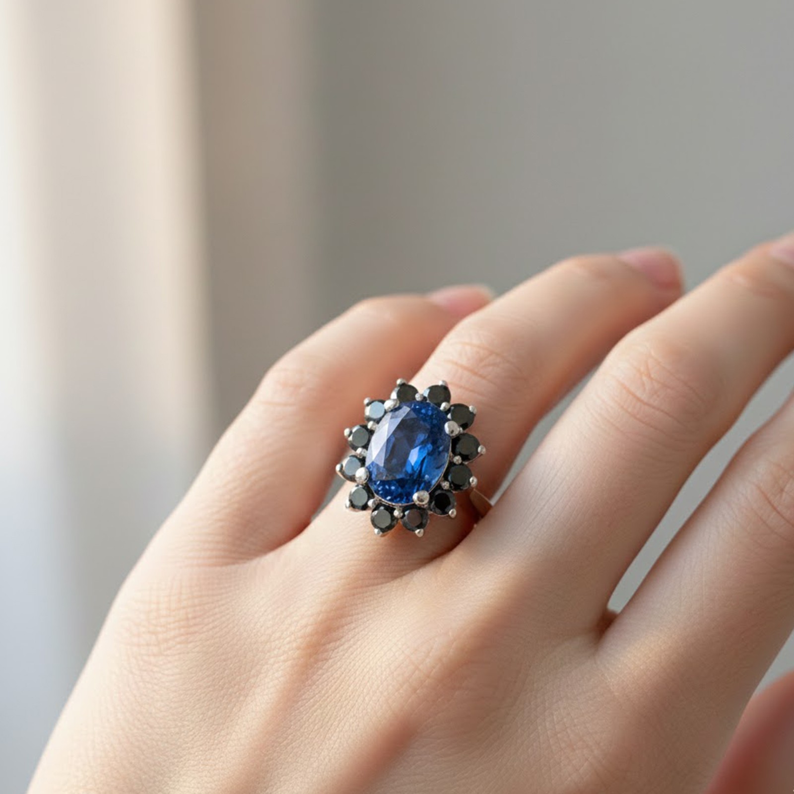 Magnificent Royal Blue Sapphire 5.50Ct 925 Sterling Silver White Gold Halo Rings