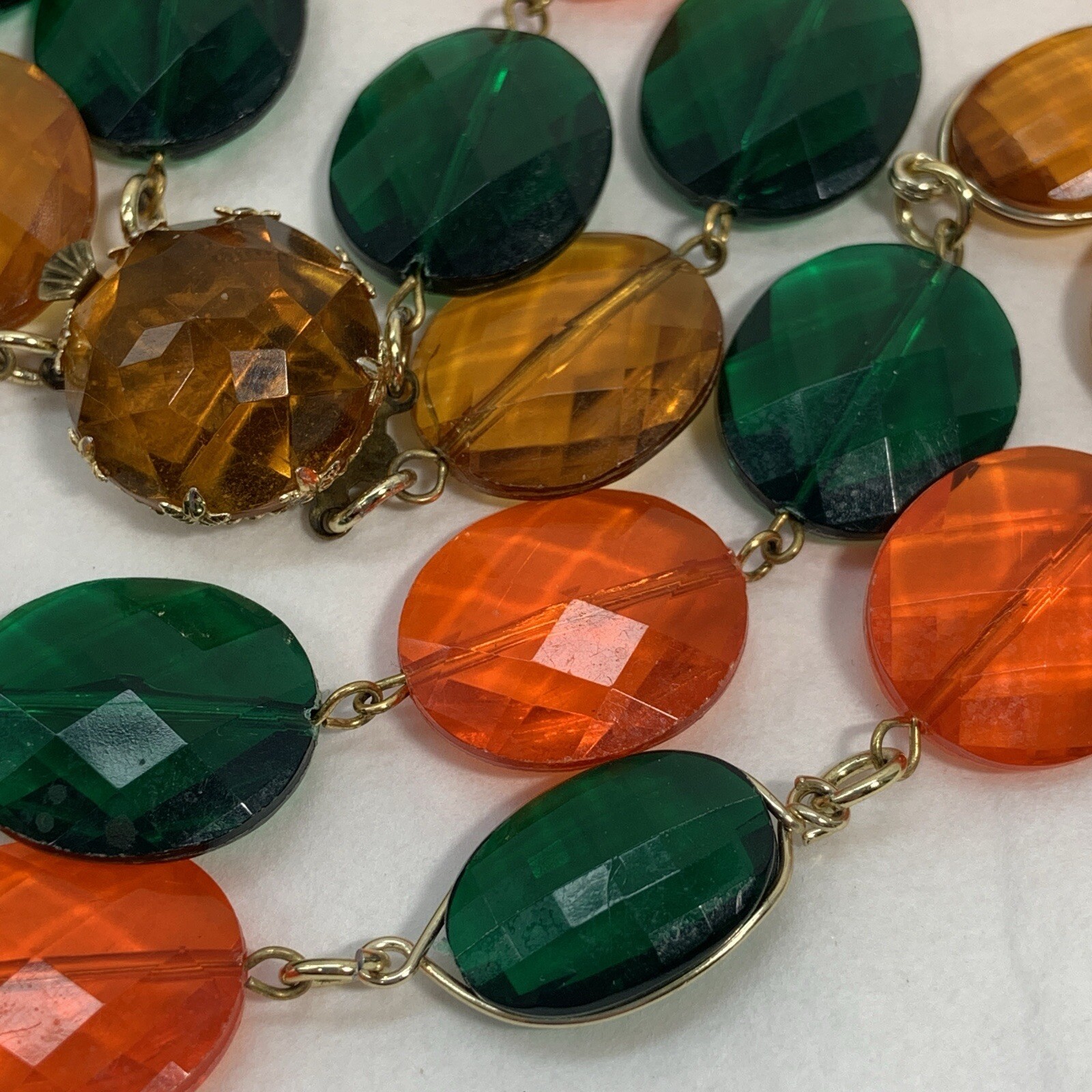 VINTAGE Signed Germany 2 Tier Bead Necklace Green Orange Yellow 21”