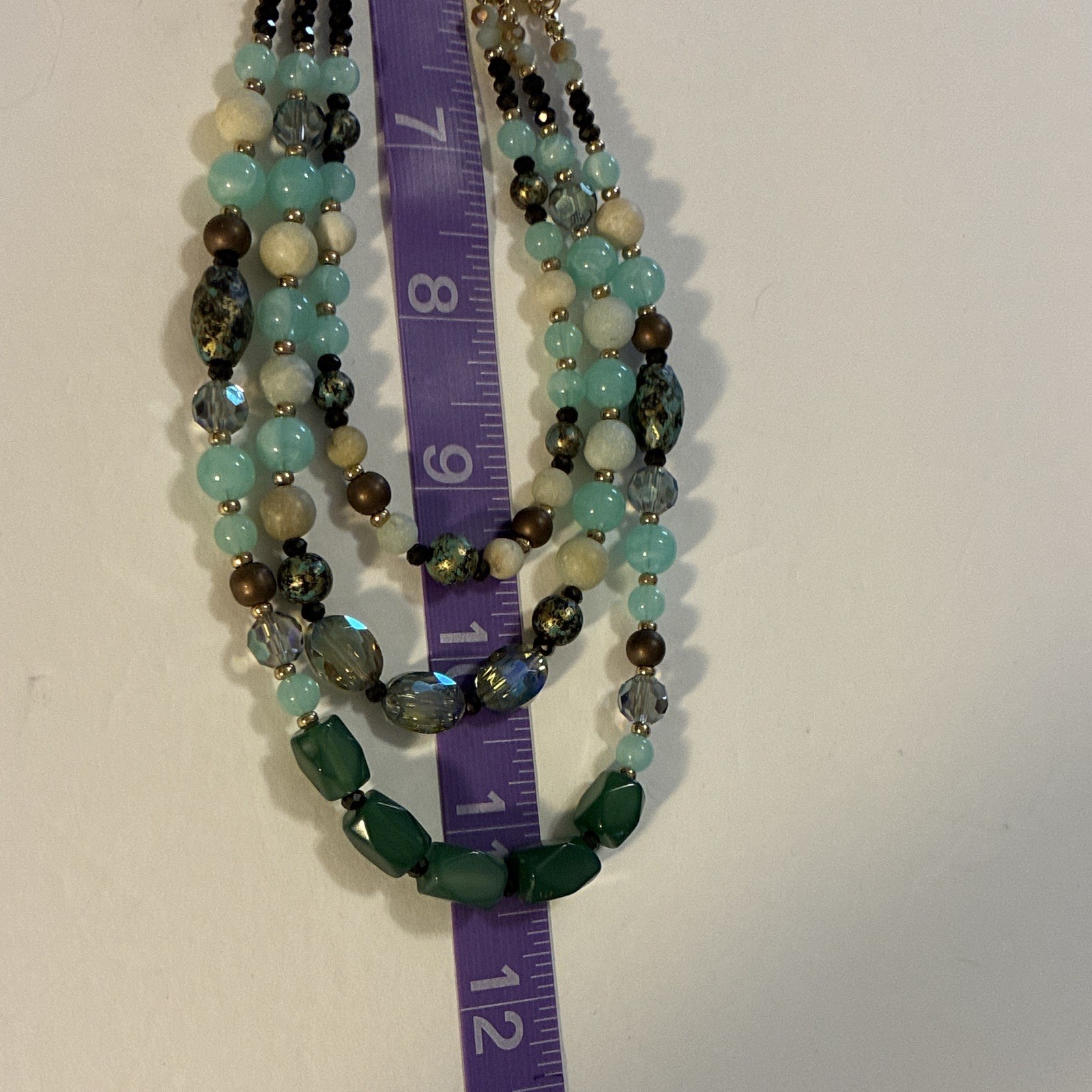 Boho Multi Strand Gemstone Statement Necklace Green Agate African Turquoise Sued