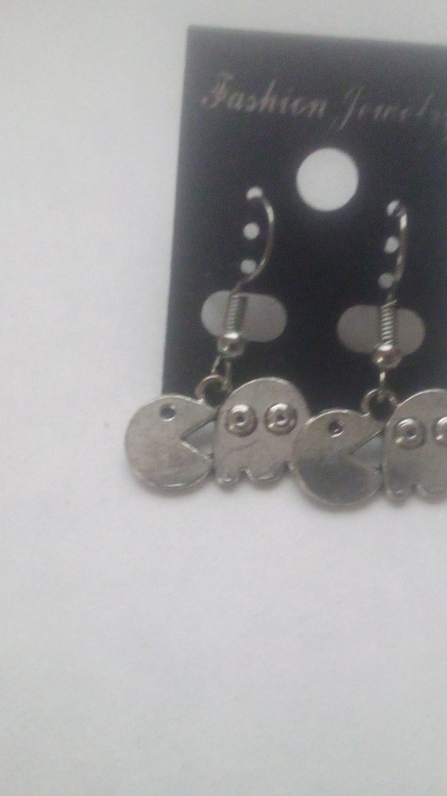Pac-Man Ghost Shape Silver Metal Dangle Drop Hook Earrings Cartoon Theme