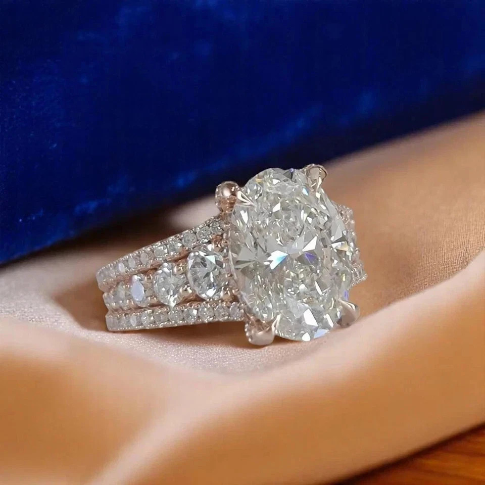 5.25 CT IGI Oval F-VS1 Lab Grown Diamond Women Wedding Gift Ring 14K White Gold