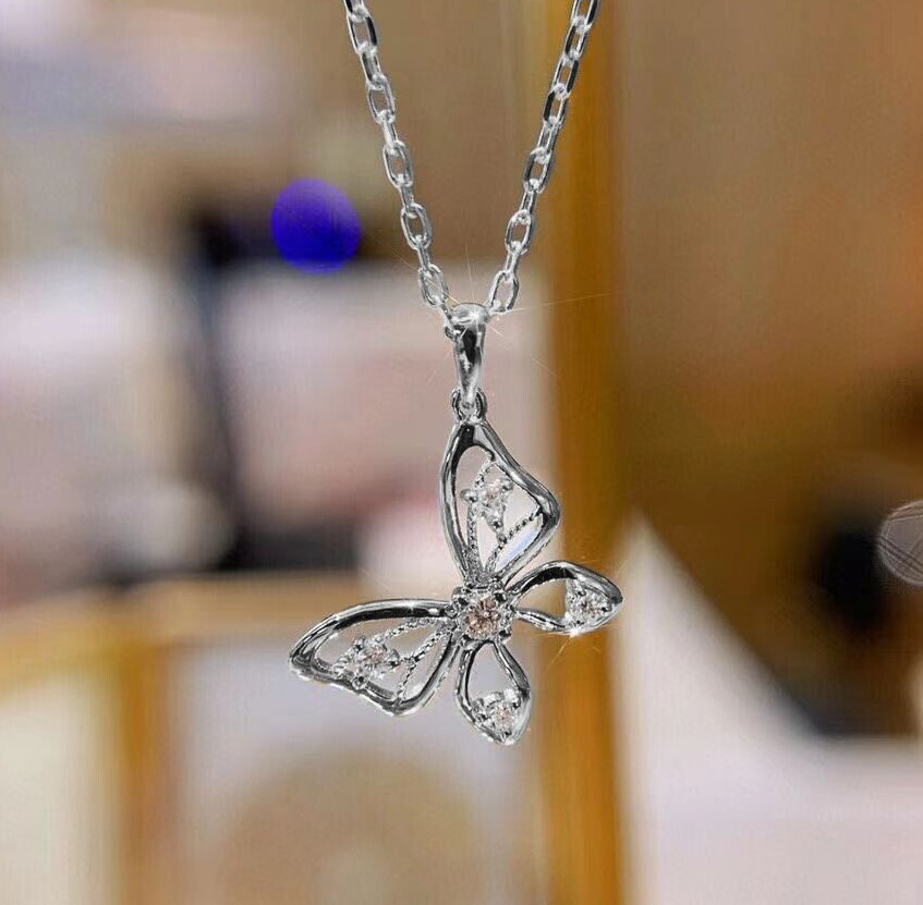 2 CT Simulated Diamond Valentine Gifts Necklace Silver Plated Butterfly Pendant