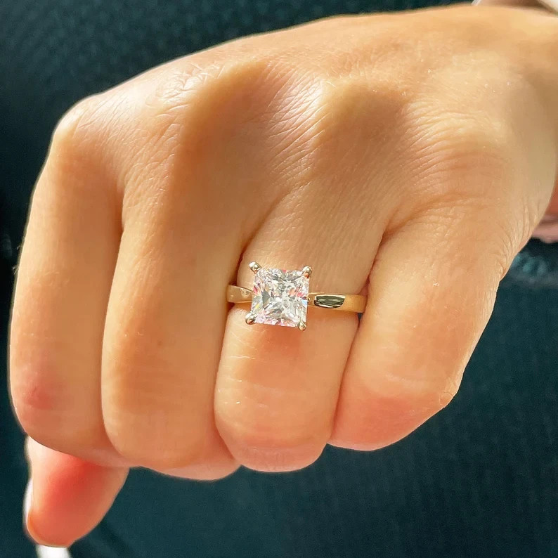 1.50Ct UGL 14K Multi Gold Princess Engagement Ring DEF I1-I3 Natural Diamond