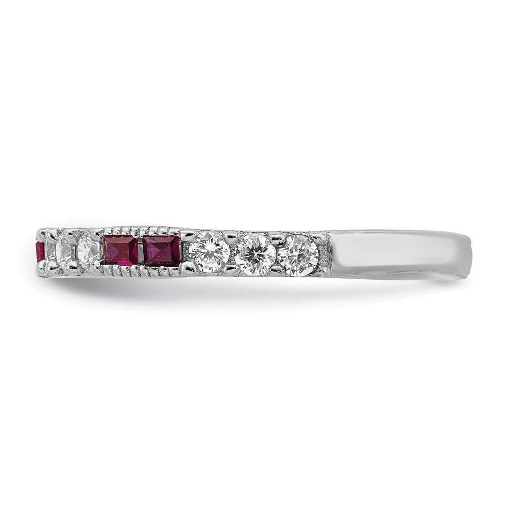 Sterling Silver Lab Created Ruby and Round Cubic Zirconia Band Ring Size 8