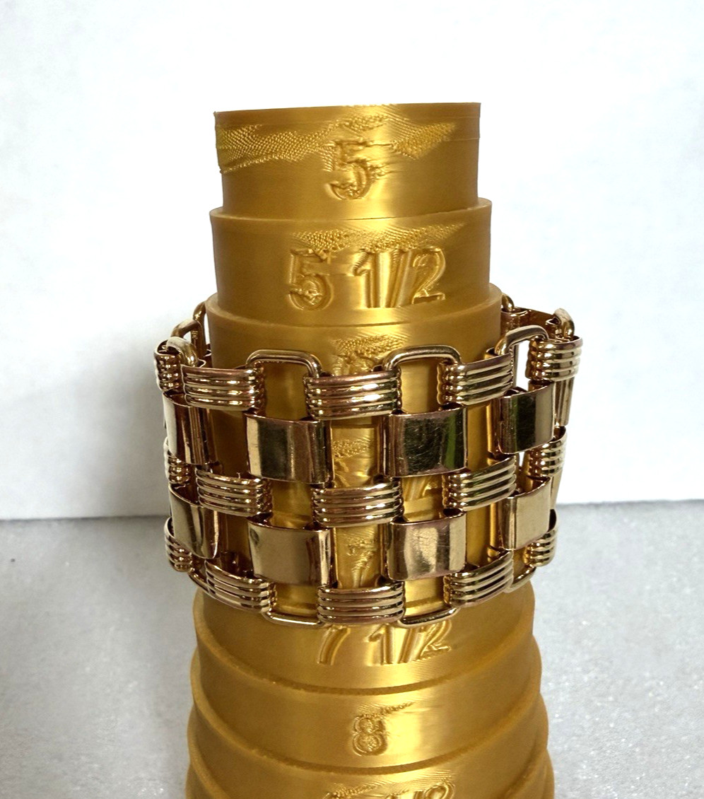 J. CREW Signed: Gold Tone Link Statement Wide 7″ Bracelet Fold Over Clasp