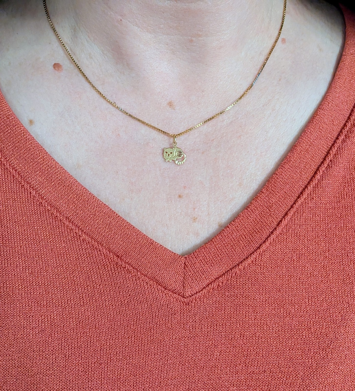 14k Yellow Gold Sleeping Cat Charm Necklace Pendant ~ 0.5g 19″ Chain