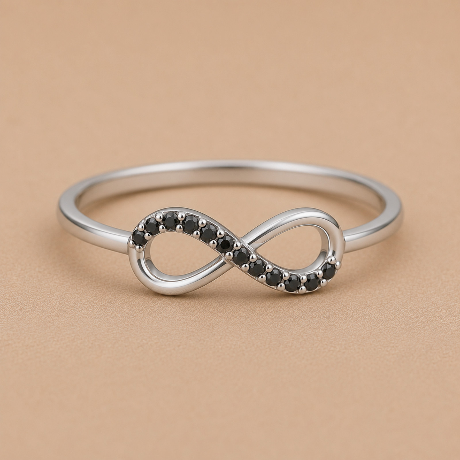 925 Sterling Silver Black Spinel Infinity Ring Minimalist Promise Gift for Women