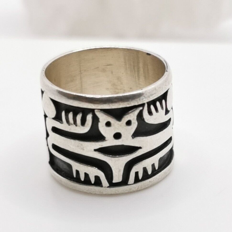 Ladies Band Ring Ring Silver 925 Handmade Sterling Silver Mexico Symbol Ring