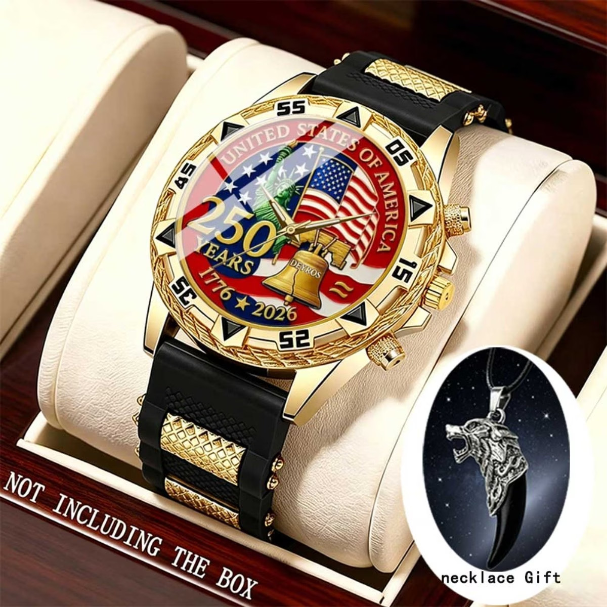 Men Patriotic Watch USA 250th Anniversary  American Flag & Statue of Liberty