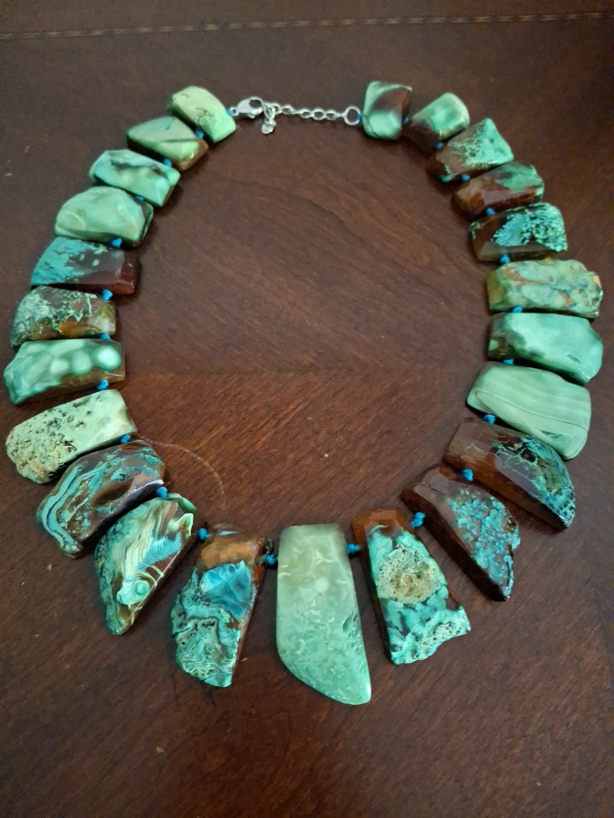 Lucas Lameth LUC CN Signed SS925 Turqouis Agate Large Bib Beautiful Necklace Vtg