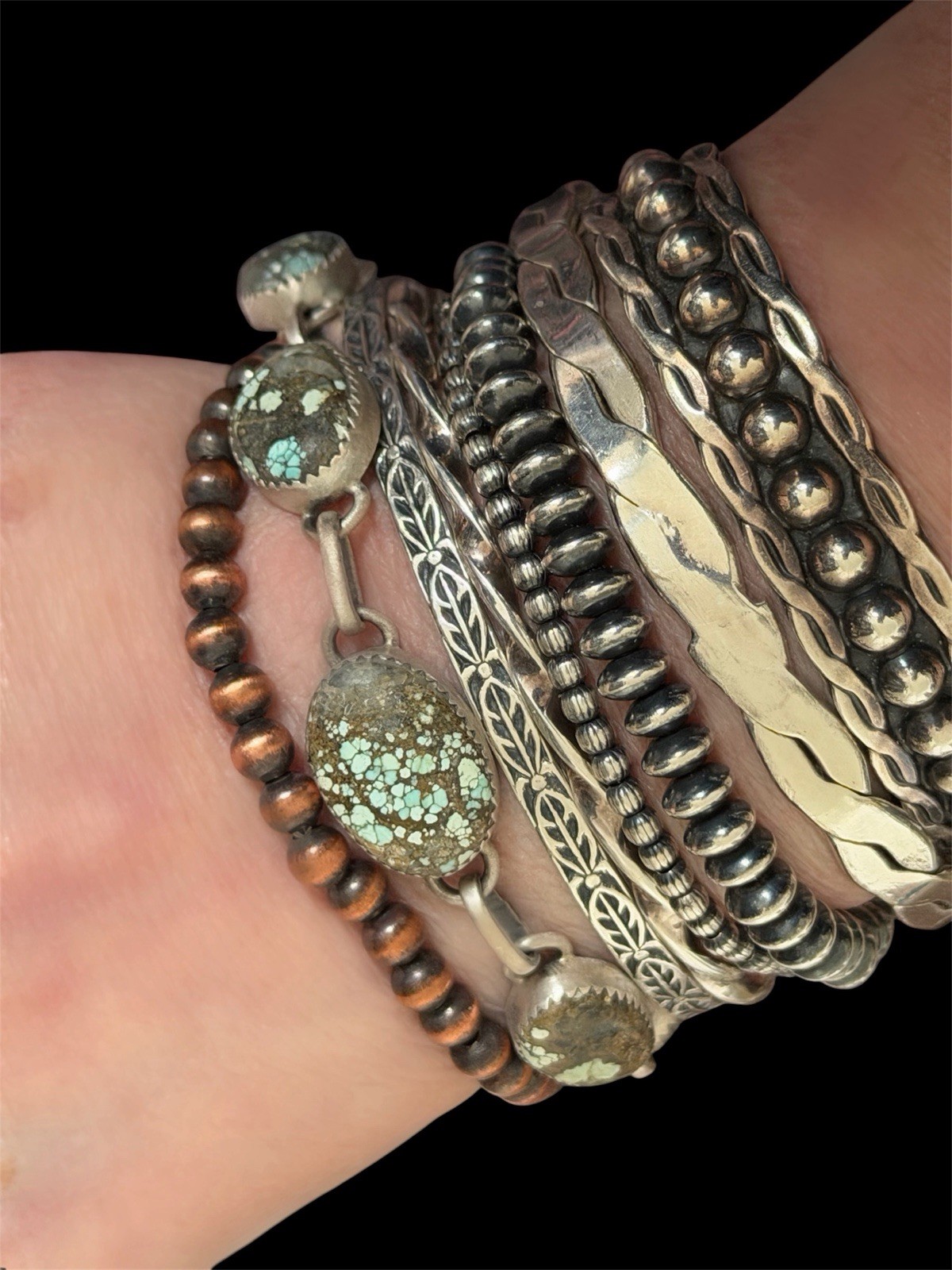 Dry Creek Turquoise Sterling Silver 5 Stone Link Bracelet 7–9” Adjustable