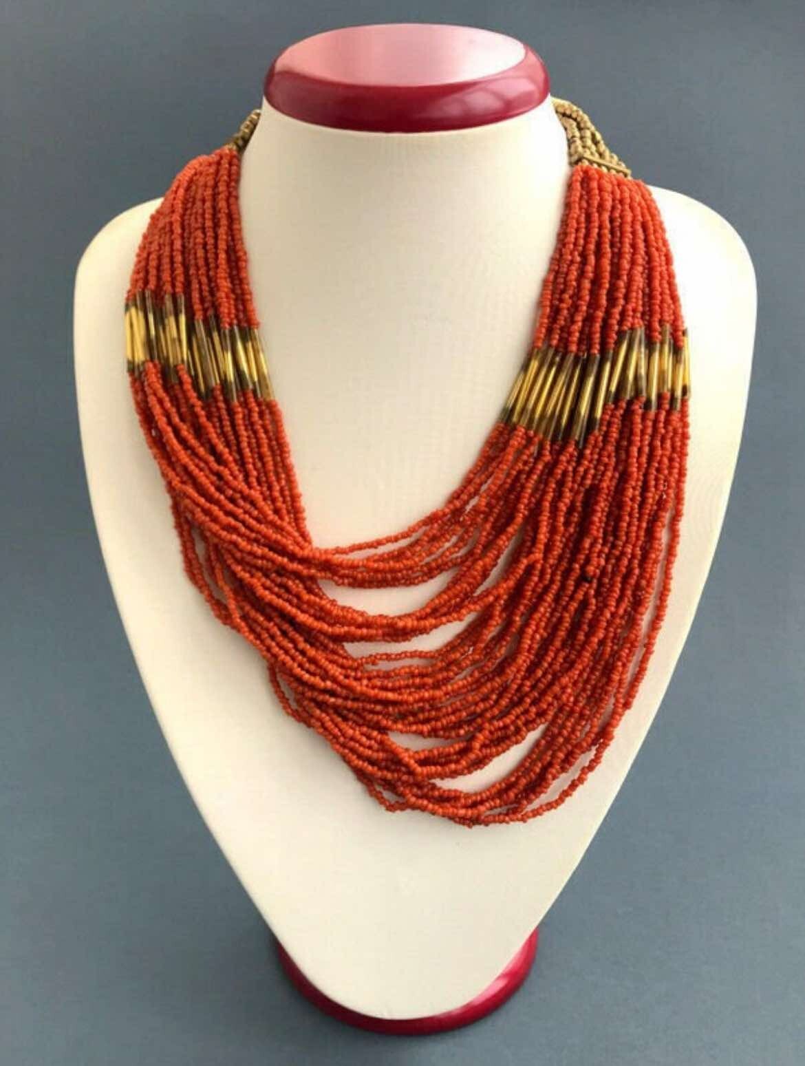 114g Antique Victorian Natural Coral Beaded 36-Strand Necklace | 17.7″ Rare Find