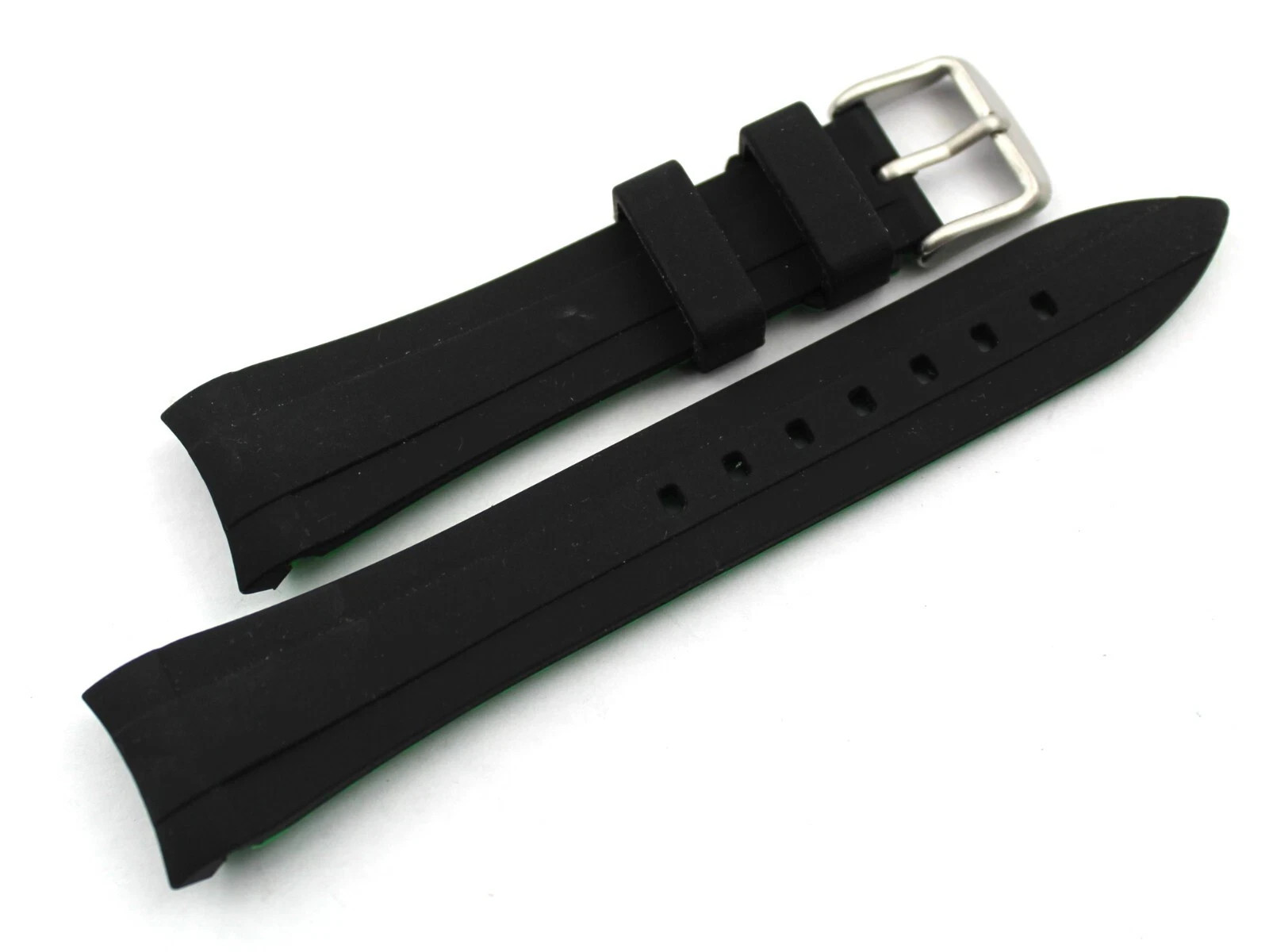 Black/Green Silicone Strap 20/18mm Steel Buckle Parts Sports Watches