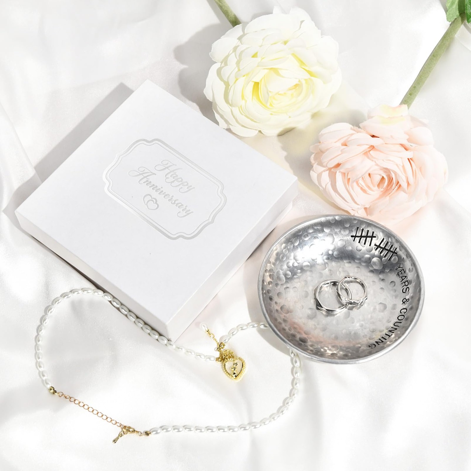 10 Year Wedding Anniversary Tin Gifts – 4″ Engraved Aluminum Jewelry Tray