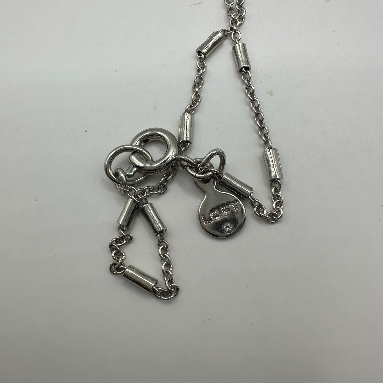 LOFT Silver Chain Purple White Necklace Costume Jewelry Modern Contemporary